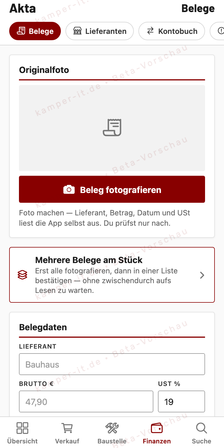 Akta-Belegerfassung: Beleg fotografieren, die App liest die Daten aus